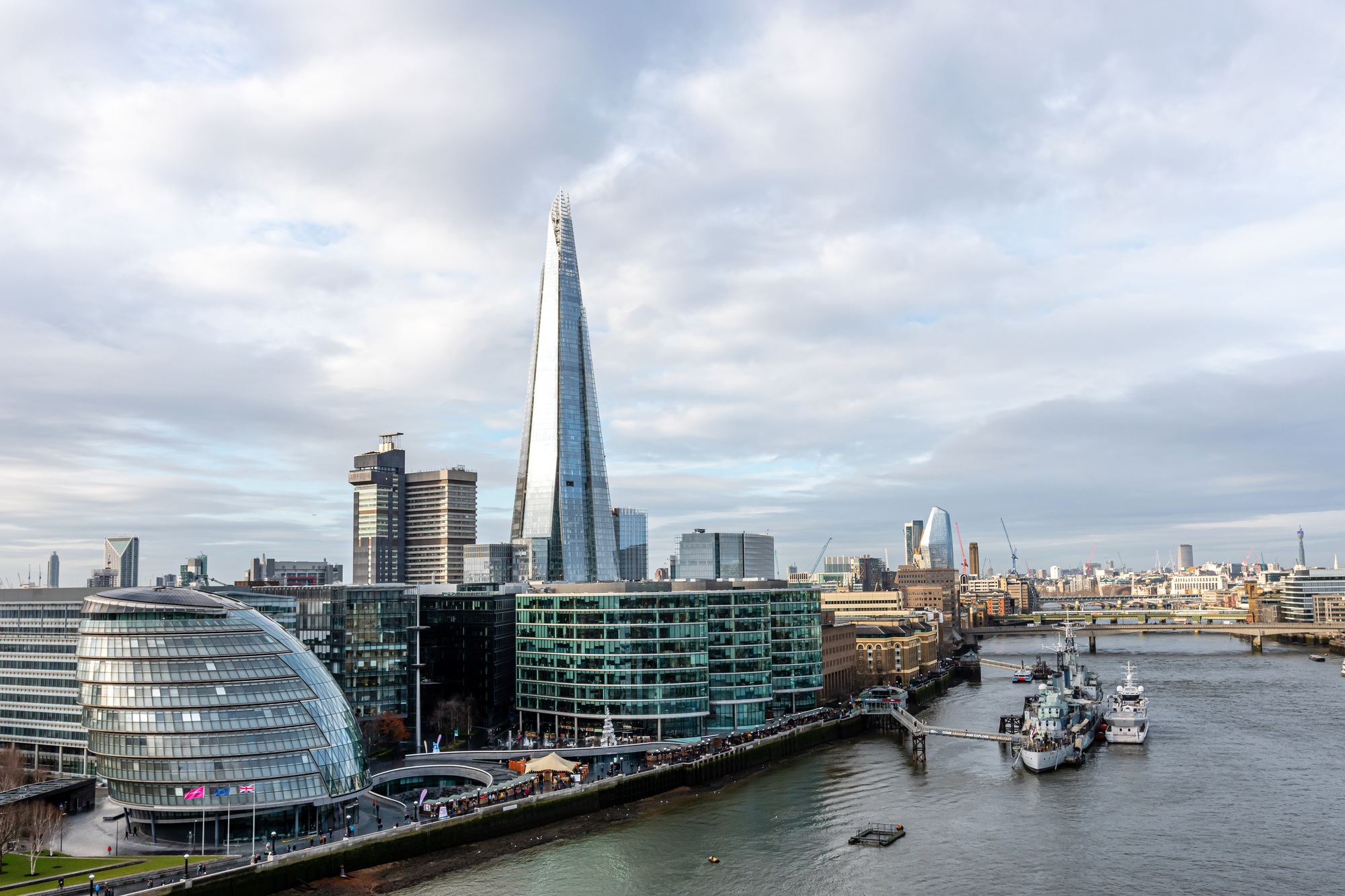 Aerial view on Thames and London city, England, UK